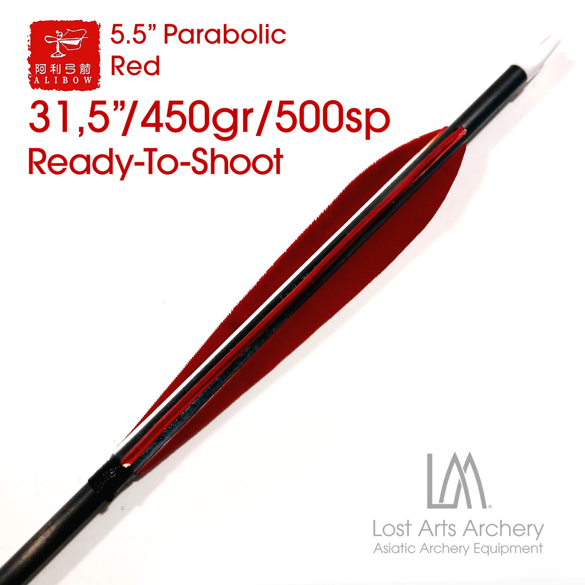 Ali Bow Ready-To-Shoot Carbon Arrows 500 spine - Red 5.5" Parabolic