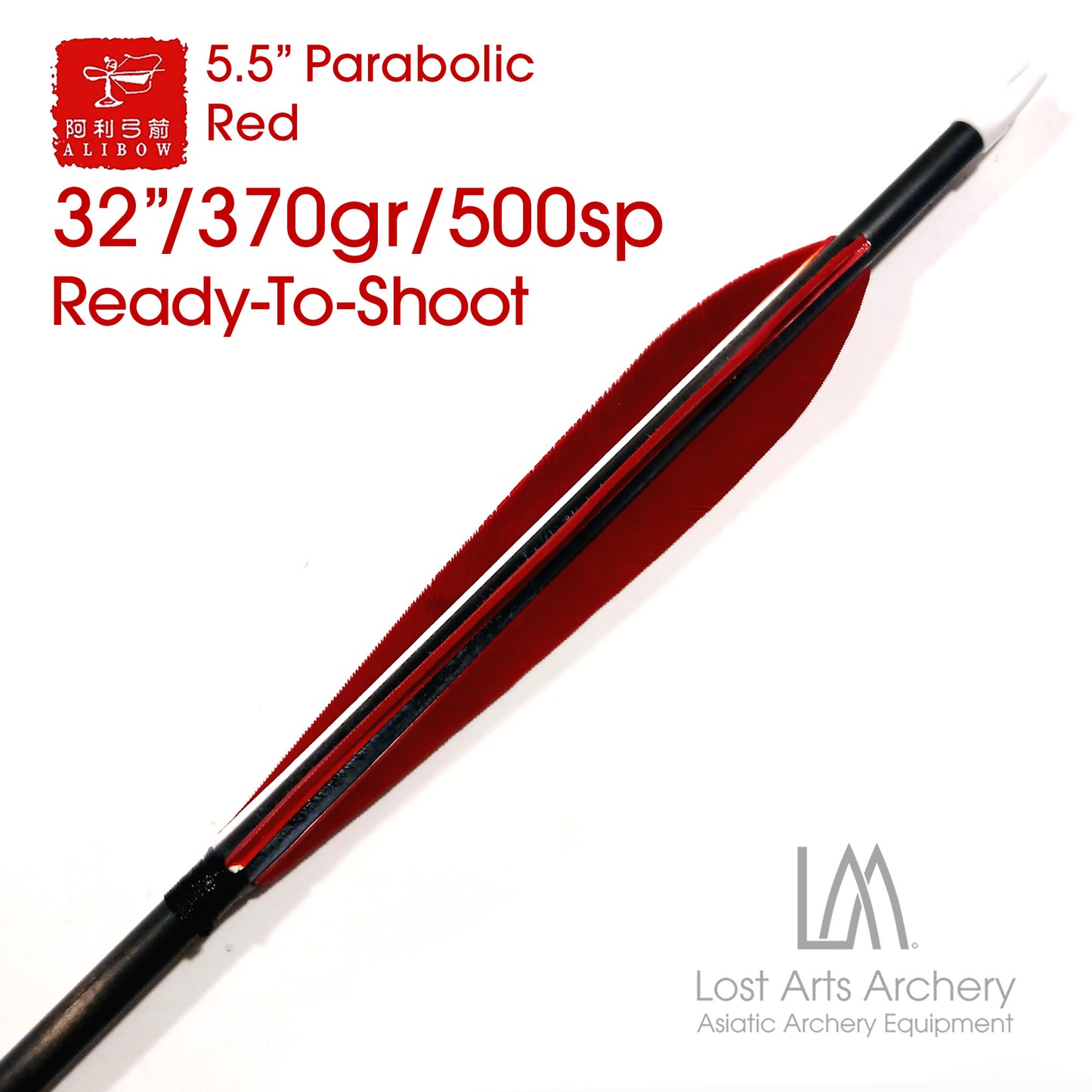 Ali Bow Ready-To-Shoot Carbon Arrows 500 spine - Red 5.5" Parabolic