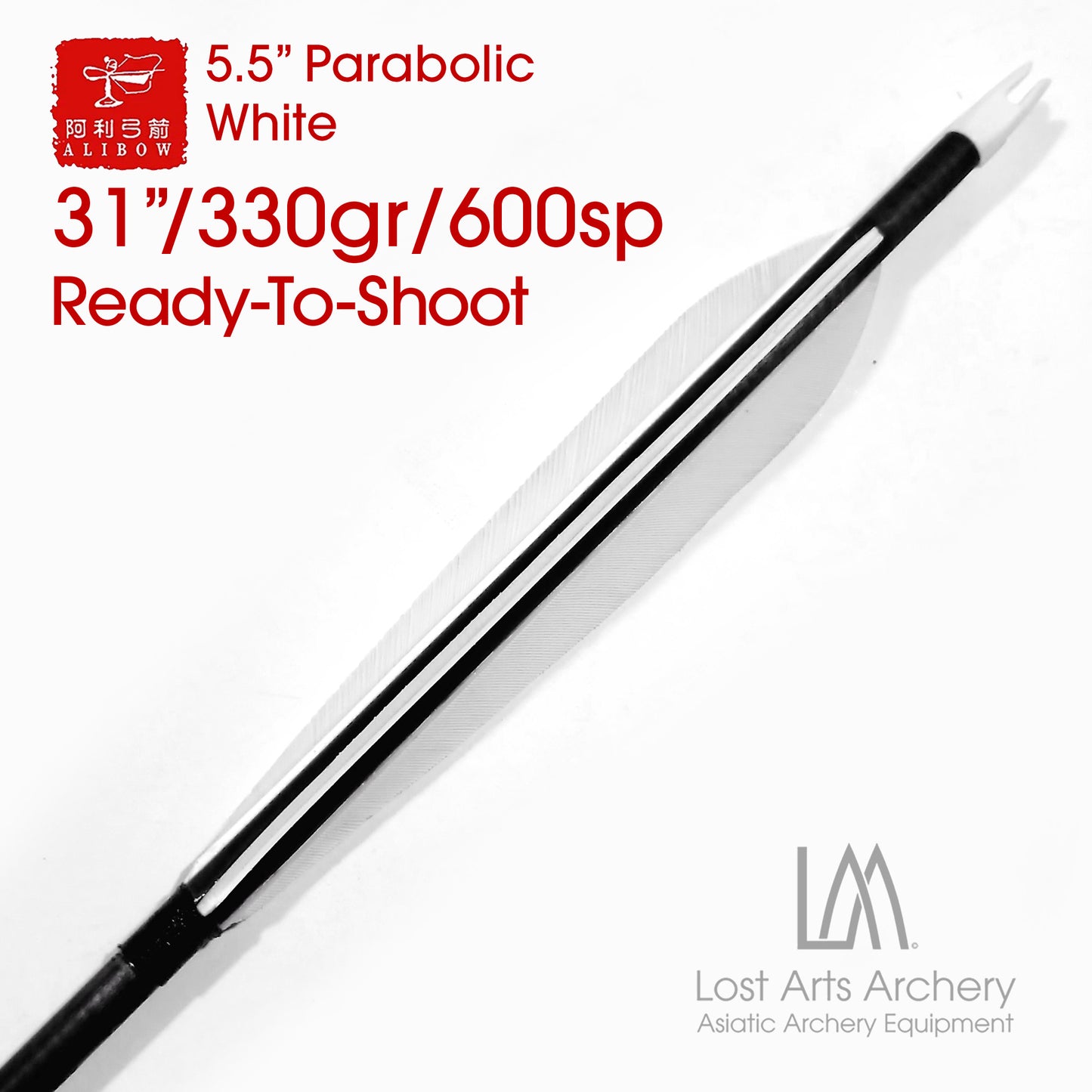 Ali Bow Ready-To-Shoot Carbon Arrows 600 spine - White 5.5" Parabolic