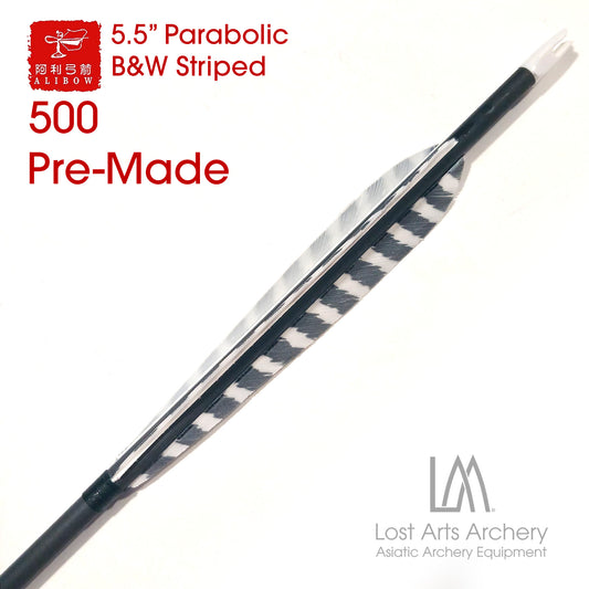 Ali Bow Pre-Made Carbon Arrows 500 spine - B&W Striped 5.5" Parabolic