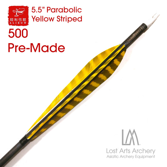 Ali Bow Pre-Made Carbon Arrows 500 spine - Yellow Striped 5.5" Parabolic