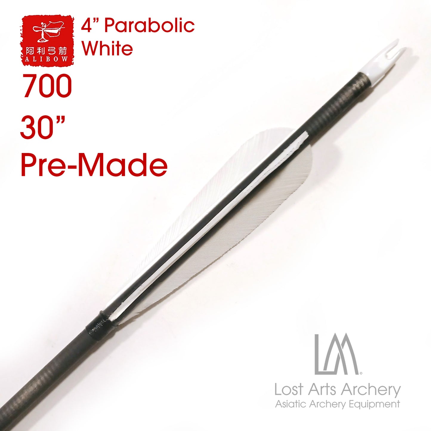 Ali Bow Pre-Made 30" Carbon Arrows 700 spine - White 4" Parabolic