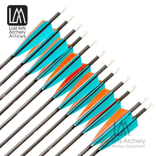 LAA Arrows 400 spine - 4" Shield Cut - Teal and Orange - 6pk