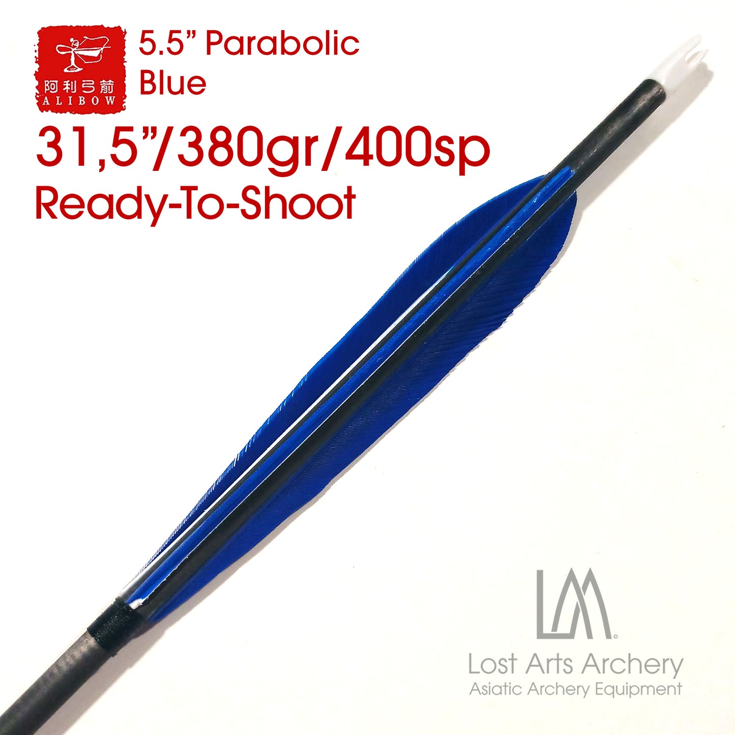 Ali Bow Pre-Made Carbon Arrows 400 spine - Blue 5.5" Parabolic