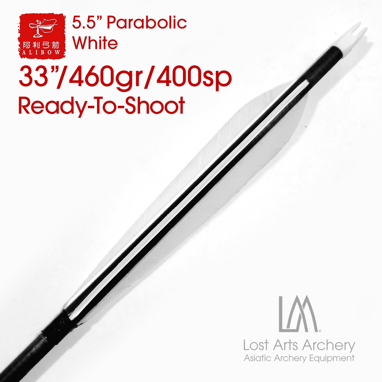 Ali Bow Ready-To-Shoot Carbon Arrows 400 spine - White 5.5" Parabolic