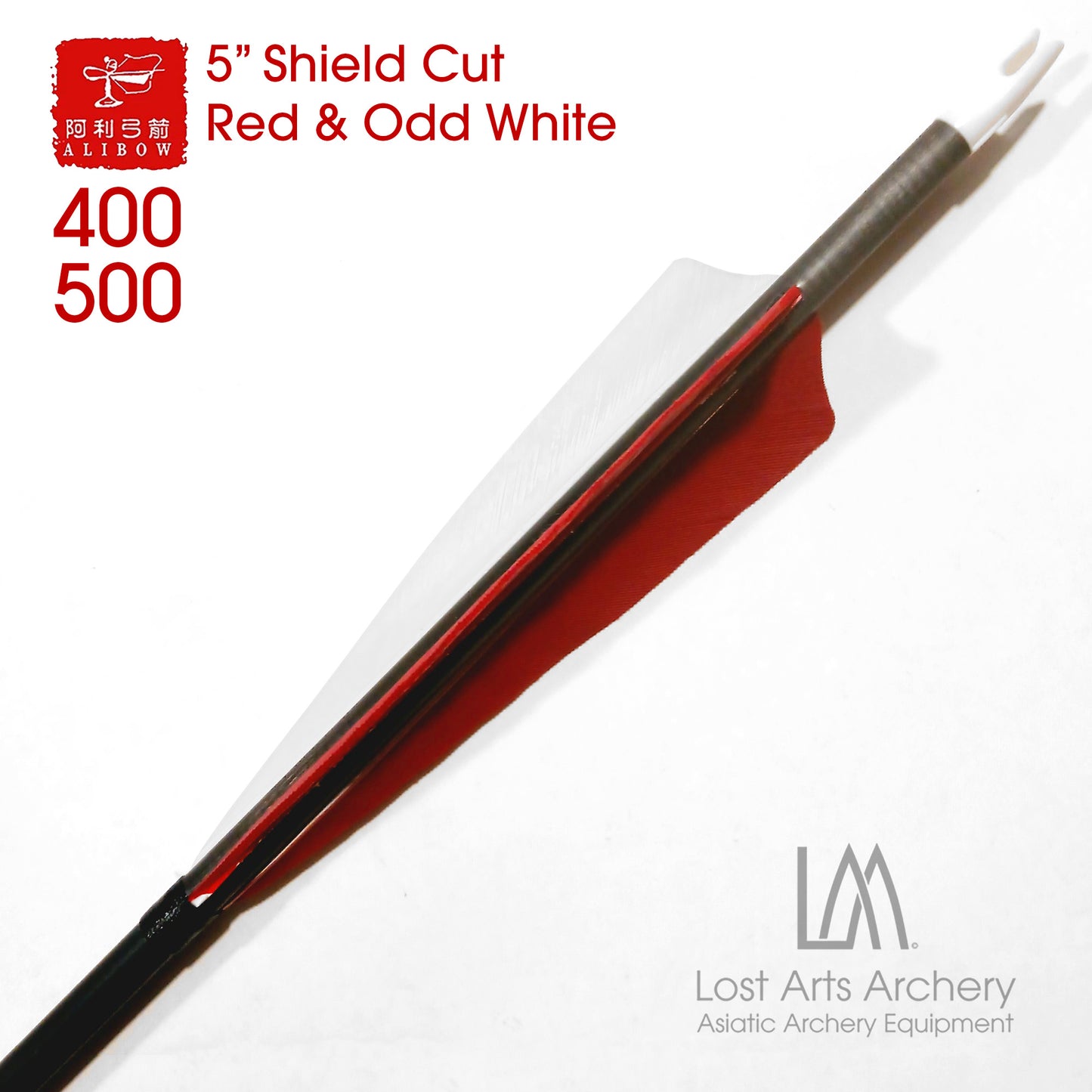 Ali Bow Carbon Arrows MEDIUM - Red & Odd White 5" Shield Cut