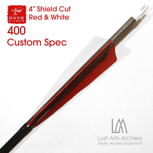 Ali Bow Carbon Arrows 400 spine - Red & Odd White 5" Shield Cut
