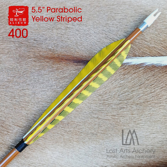 Ali Bow Carbon Bamboo Pattern Arrows 400 spine - Yellow Striped 5.5" Parabolic