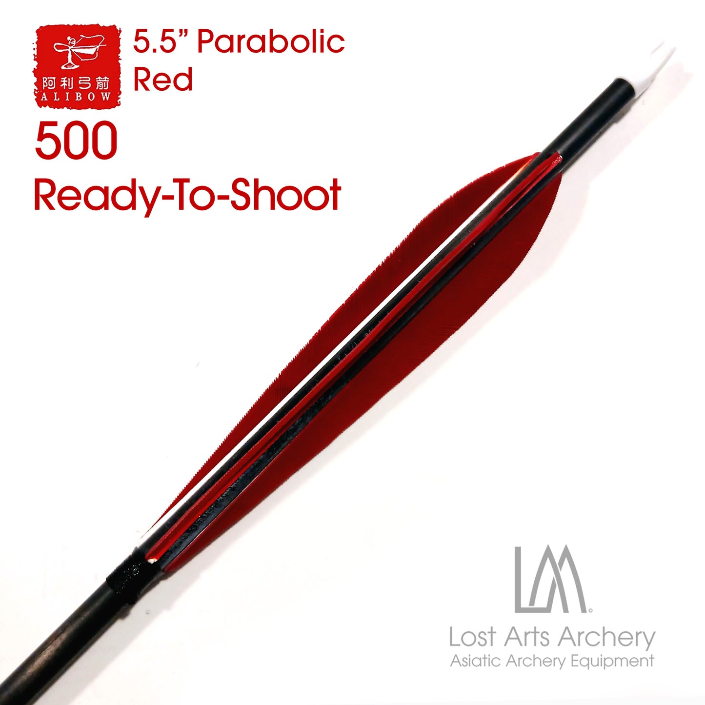Ali Bow Ready-To-Shoot Carbon Arrows 500 spine - Red 5.5" Parabolic
