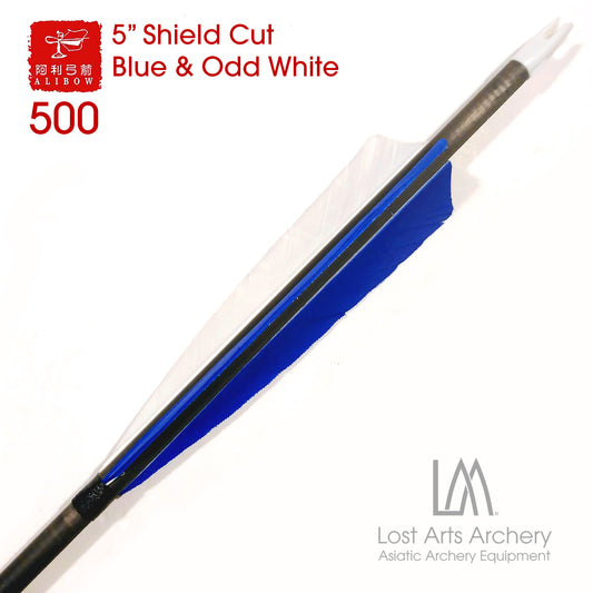 Ali Bow Carbon Arrows 500 spine - Blue & Odd White 5" Shield Cut