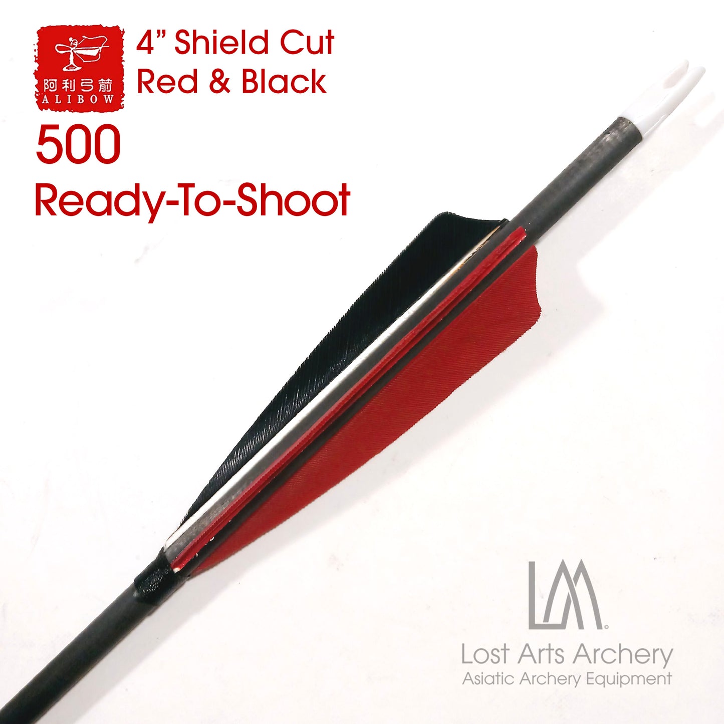 Ali Bow Ready-To-Shoot Carbon Arrows 500 spine - Red and Black 4" Shield Cut