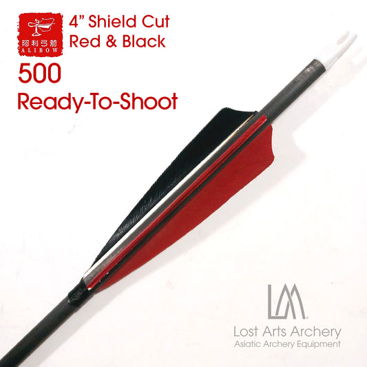 Ali Bow Ready-To-Shoot Carbon Arrows 500 spine - Red and Black 4" Shield Cut
