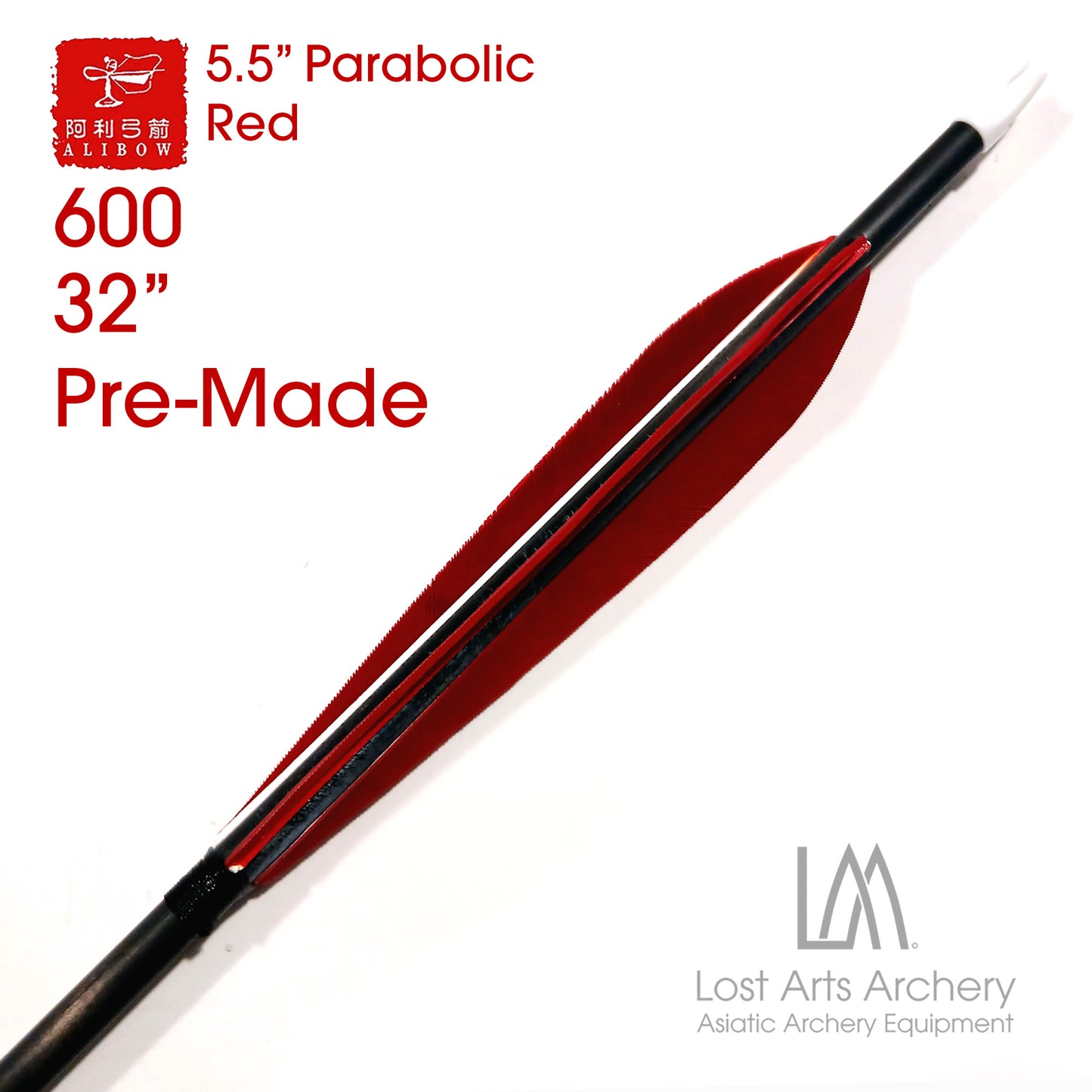 Ali Bow Pre-Made Carbon Arrows 600 spine - Red 5.5" Parabolic