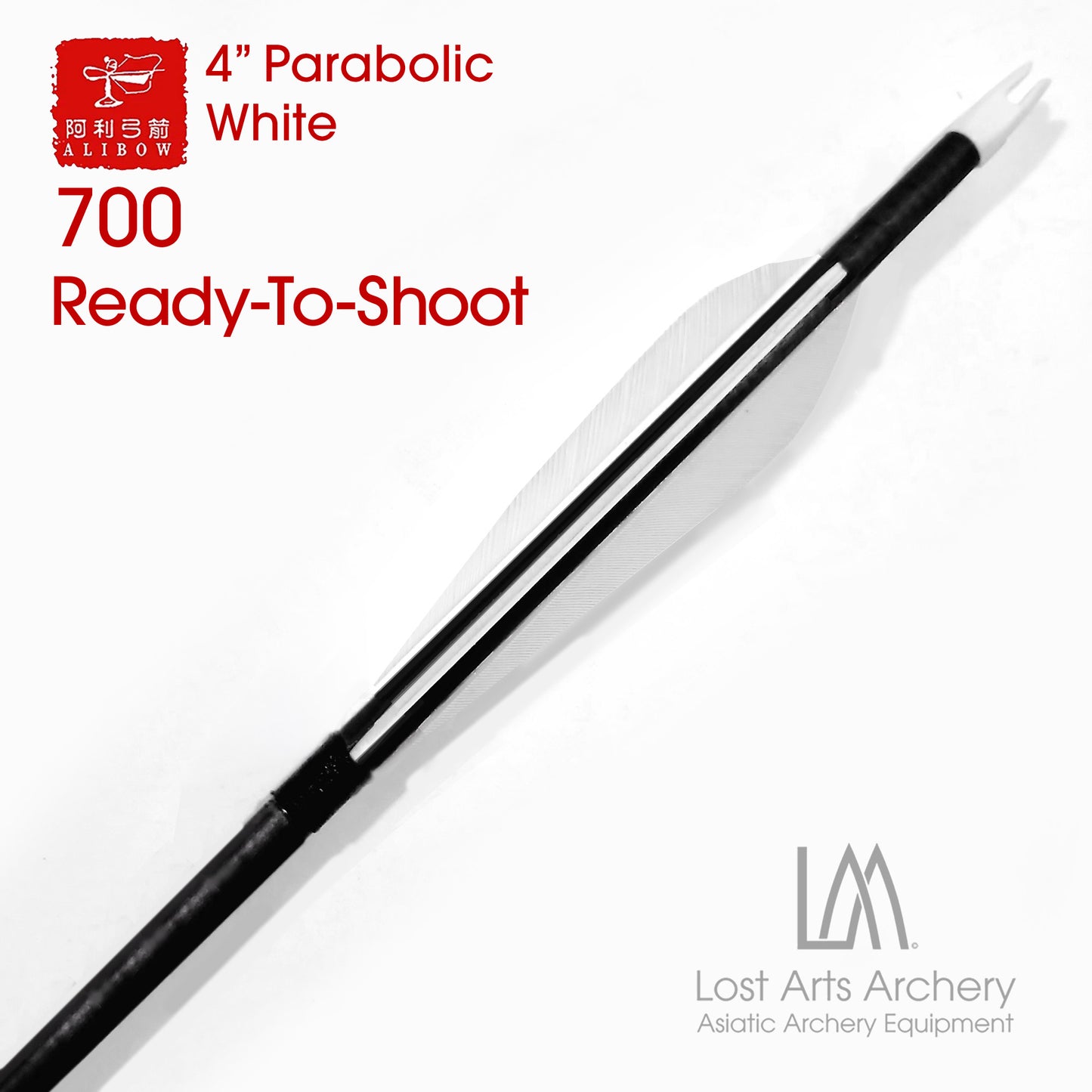 Ali Bow Ready-To-Shoot Carbon Arrows 700 spine - White 4" Parabolic
