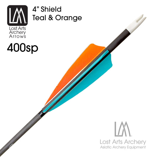 LAA Arrows 400 spine - 4" Shield Cut - Teal and Orange - 6pk